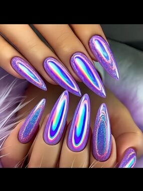 Holographic Purple Reusable Stiletto Press-On Nail Kit (OS)